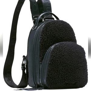 NWT MSRP$178Calvin Klein Estelle MINI Backpack Patent Sherpa Black Dome